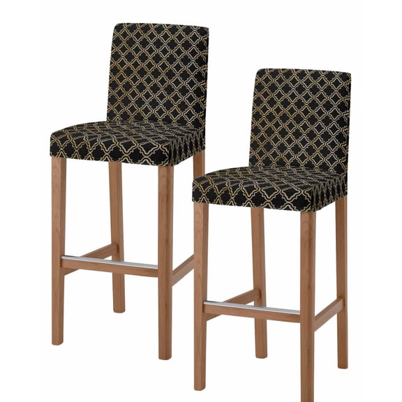 Black Moroccan Bar Stool Covers Set of 2, Geometric Abstract Art Modern Stretch Washable Bar Chair Covers with Backs, Removable Pub Counter Height Chair Cover for Kitchen Dining Room Cafe