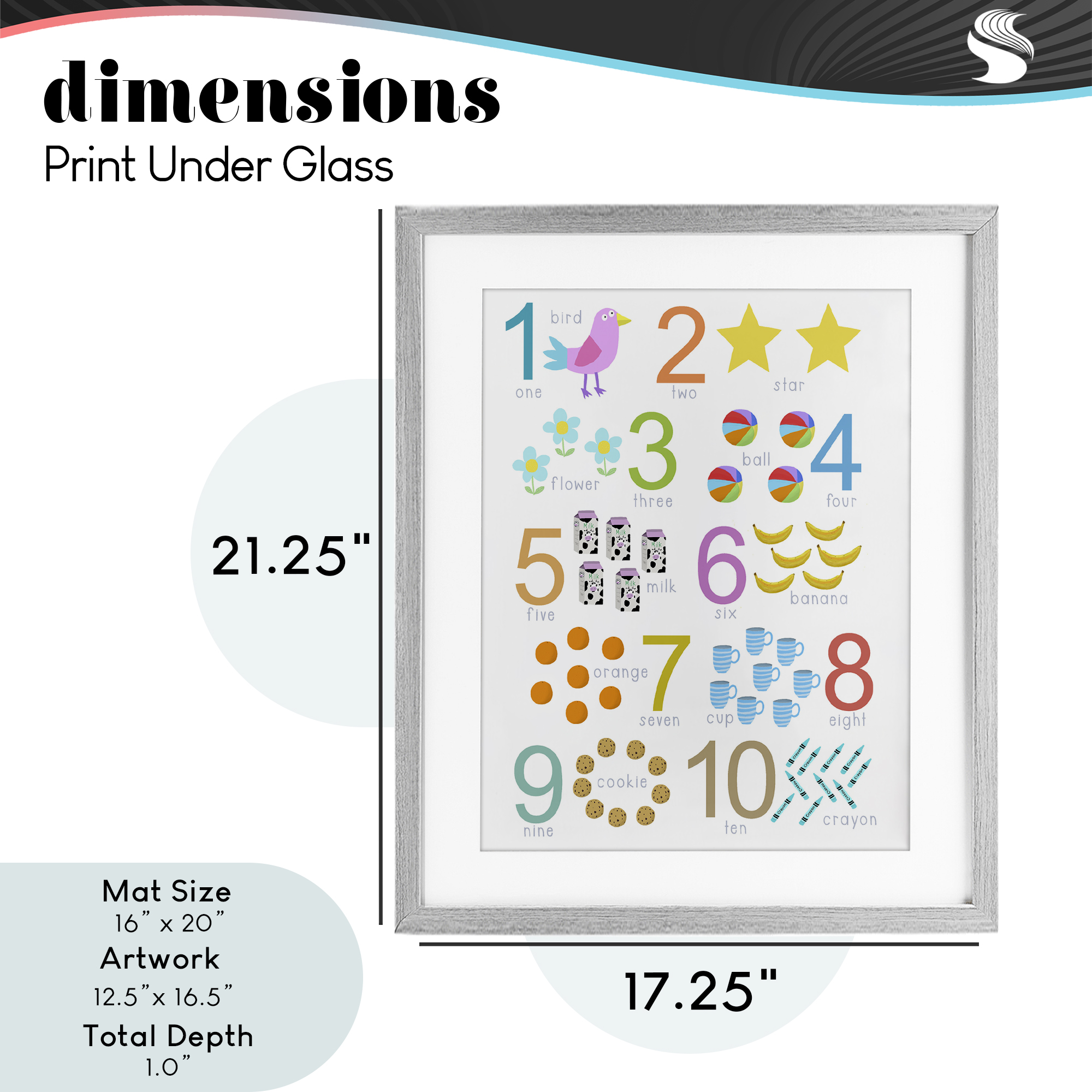 Fun Learning To Count Gray Framed Print Under Glass, design by Carla Daly