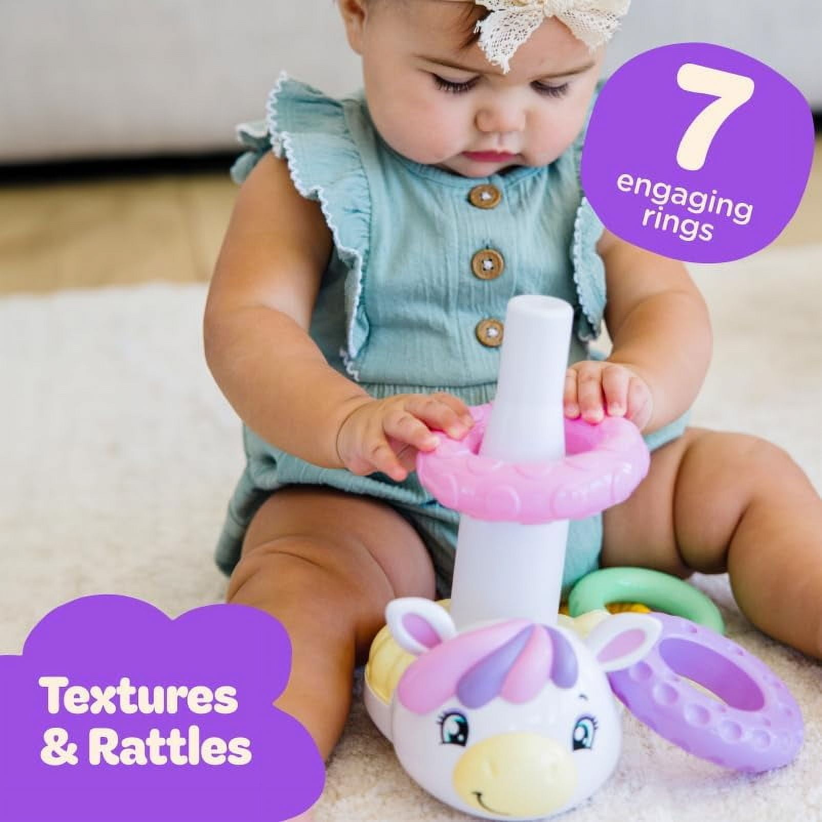 Move2Play, Unicorn Stacking Toy, Includes 7 Unique Rings, Montessori Development, Baby Toy, Gift for 1 Year Old Boys & Girls, Ages 0-6+, 9, 10, 12, 18+ Months