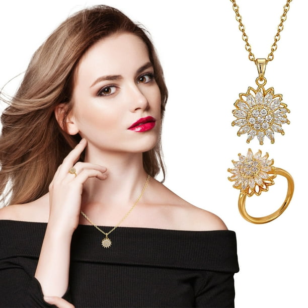 Conjunto de collar de girasol para mujer Xihbxyly colgante giratorio de doble capa cadena de acero de titanio