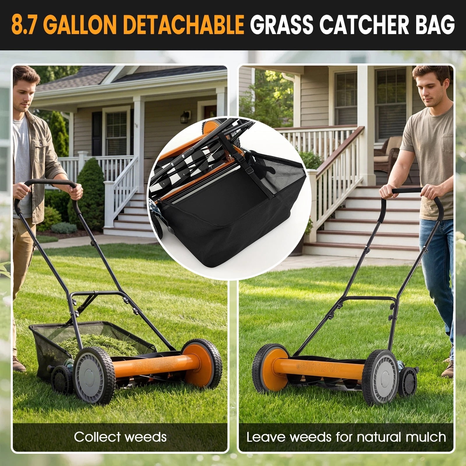 DRAZUNO Push Reel Lawn Mower, 5-Blade Manganese Steel Manual Grass Cutter,Lightweight