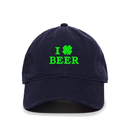 Tech Design I Shamrock Beer Baseball Cap Embroidered Cotton Adjustable Dad Hat Navy