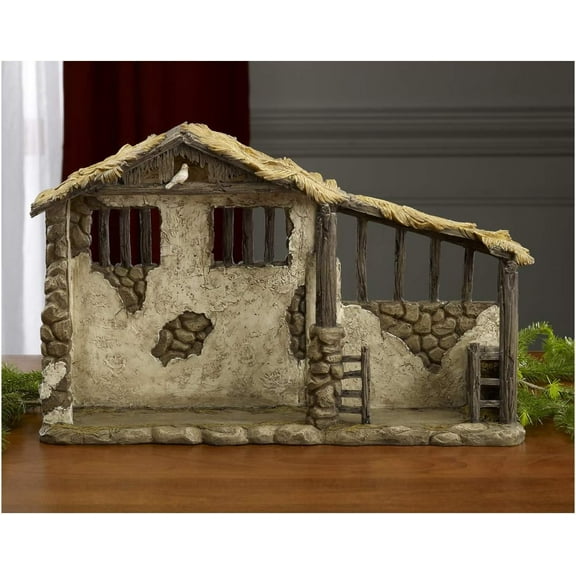 Three Kings Gifts Lighted Stable, Creche, Flat Bottom for Stability, Home Decorating Nativity Scene Set & Figures Shelter with White Dove, for 7 inch Scale Collection