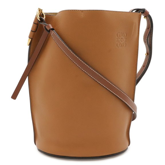 Pre-Owned LOEWE Anagram Gate Bucket Shoulder Bag, Leather, Black, Camel, Brown, 321.12.U13
