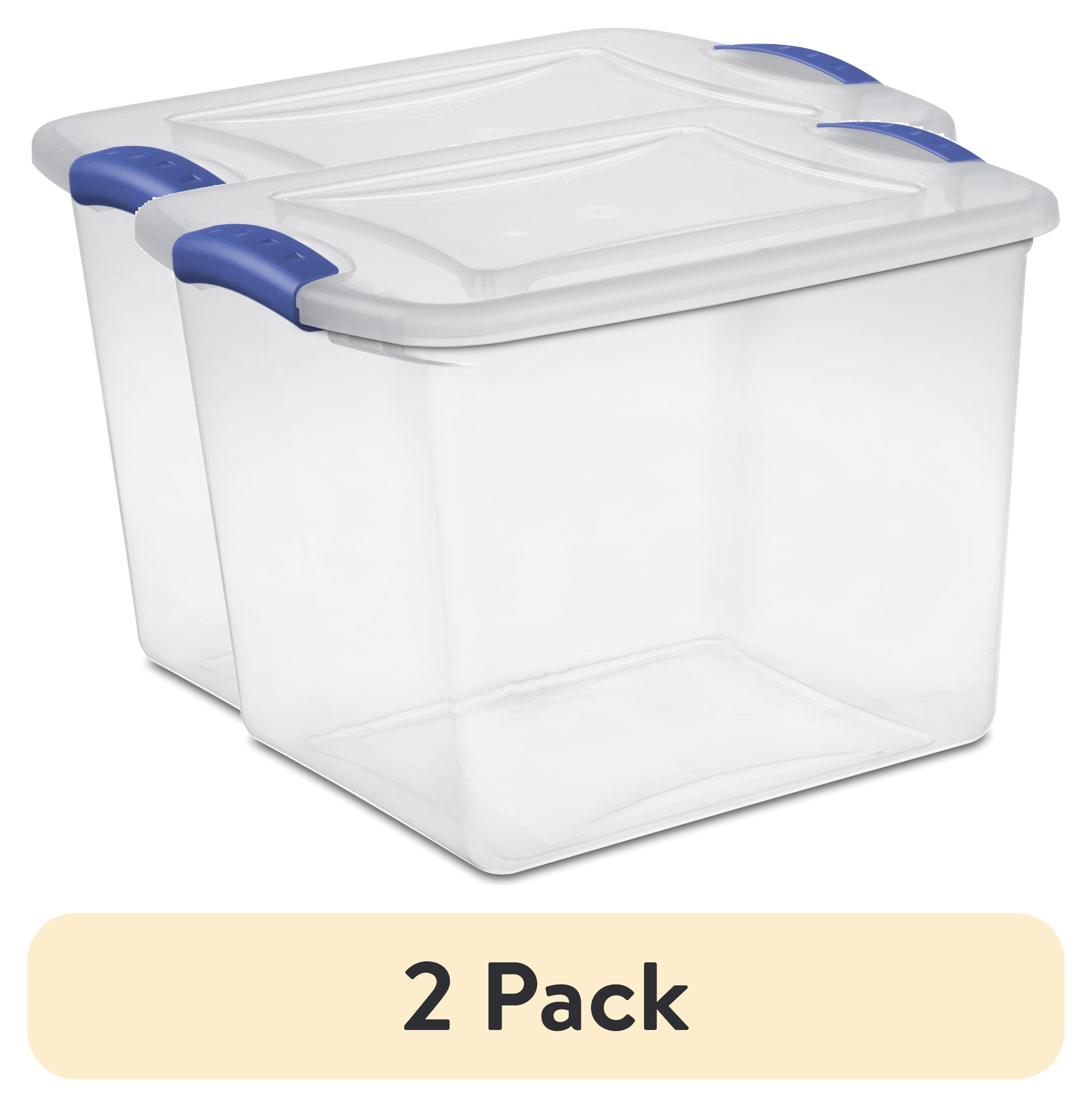 (2 pack) Sterilite 27 Quart Medium Latching Storage Bin, Clear Plastic Stoarge Conatiner with Latch Lid, Blue