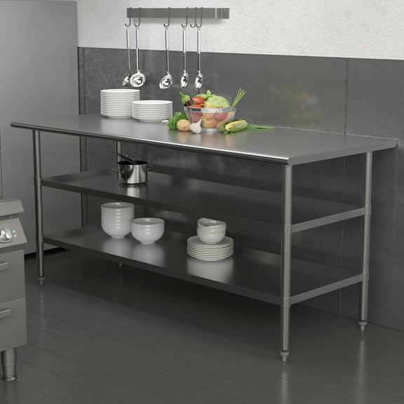 Emma   Oliver NSF Certified Stainless Steel 18 Gauge Work Table with Undershelves - 72"W x 30"D x 34.5"H