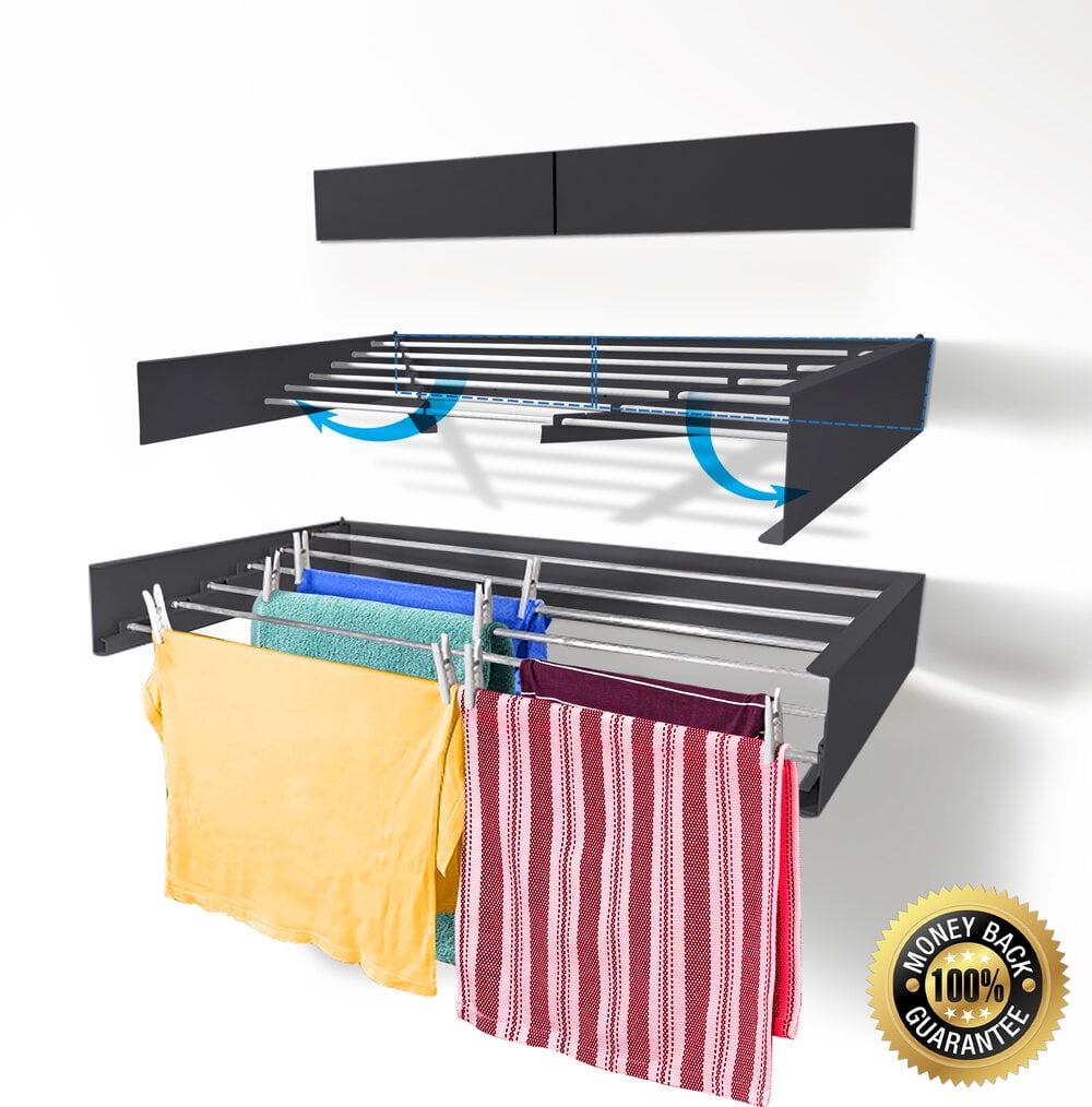Step Up Laundry Drying Rack Wall Mounted Retractable Clothes Drying Rack Collapsible