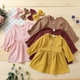 thumbnail image 4 of Douhoow 0-4Y Toddler Baby Girl Dress Kids Solid Color Long Sleeve Solid A-line Dress Headwear, 4 of 7