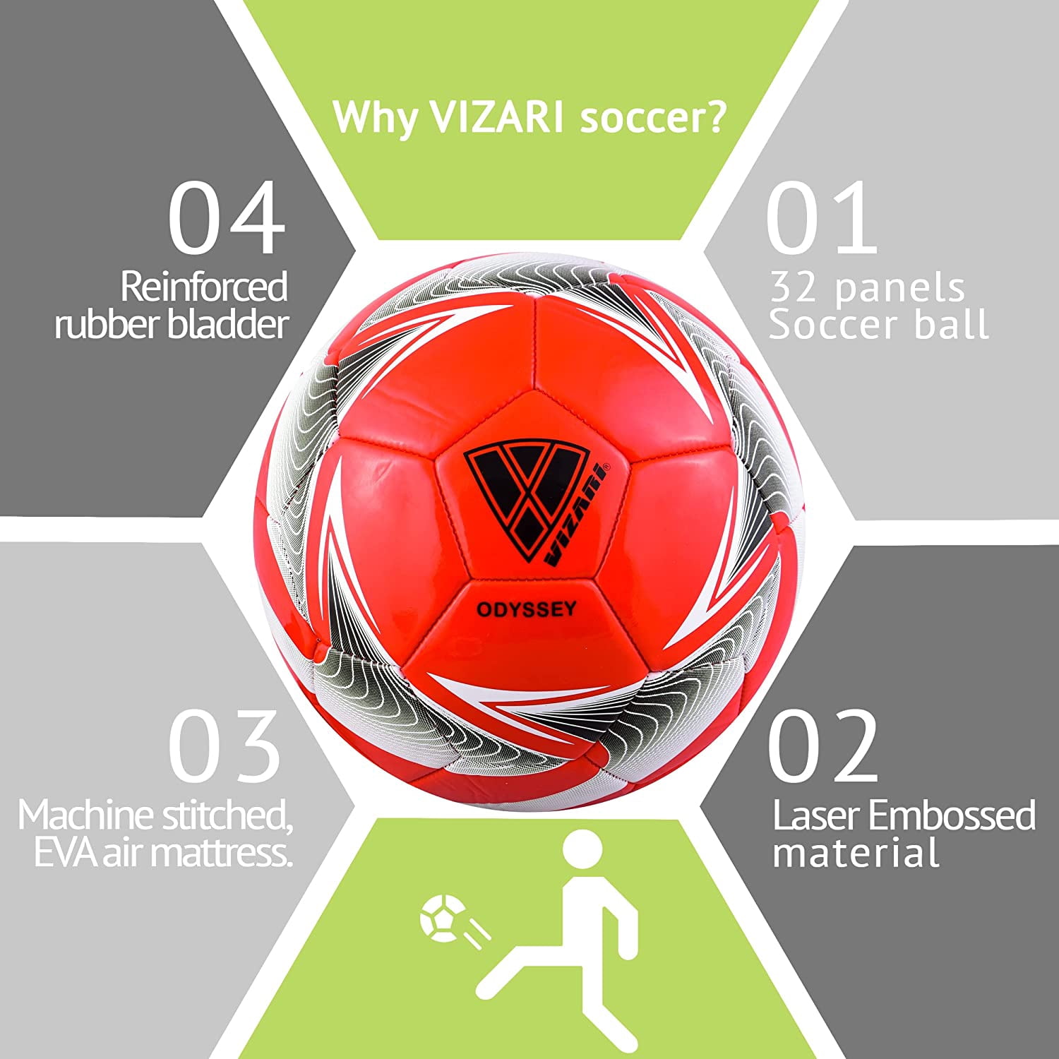Vizari Odyssey Soccer Ball | Sizes 3, 4, 5 | Durable for Practice & Matches | Indoor & Outdoor Play - RED, 3