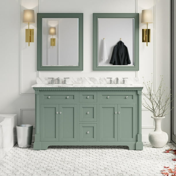 Sydney 60" Double Bathroom Vanity with Sage Green and Carrara