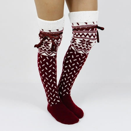 

Zzwxwb Socks For Women&Men Women Christmas Warm Thigh High Long Stockings Knit Over Knee Socks Wine