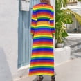 thumbnail image 2 of Striped Dress Colorful Stripe Print Modern Print Maxi Dress High Neck Long Sleeve Korean Fashion Boho Beach Long Dresses, 2 of 4