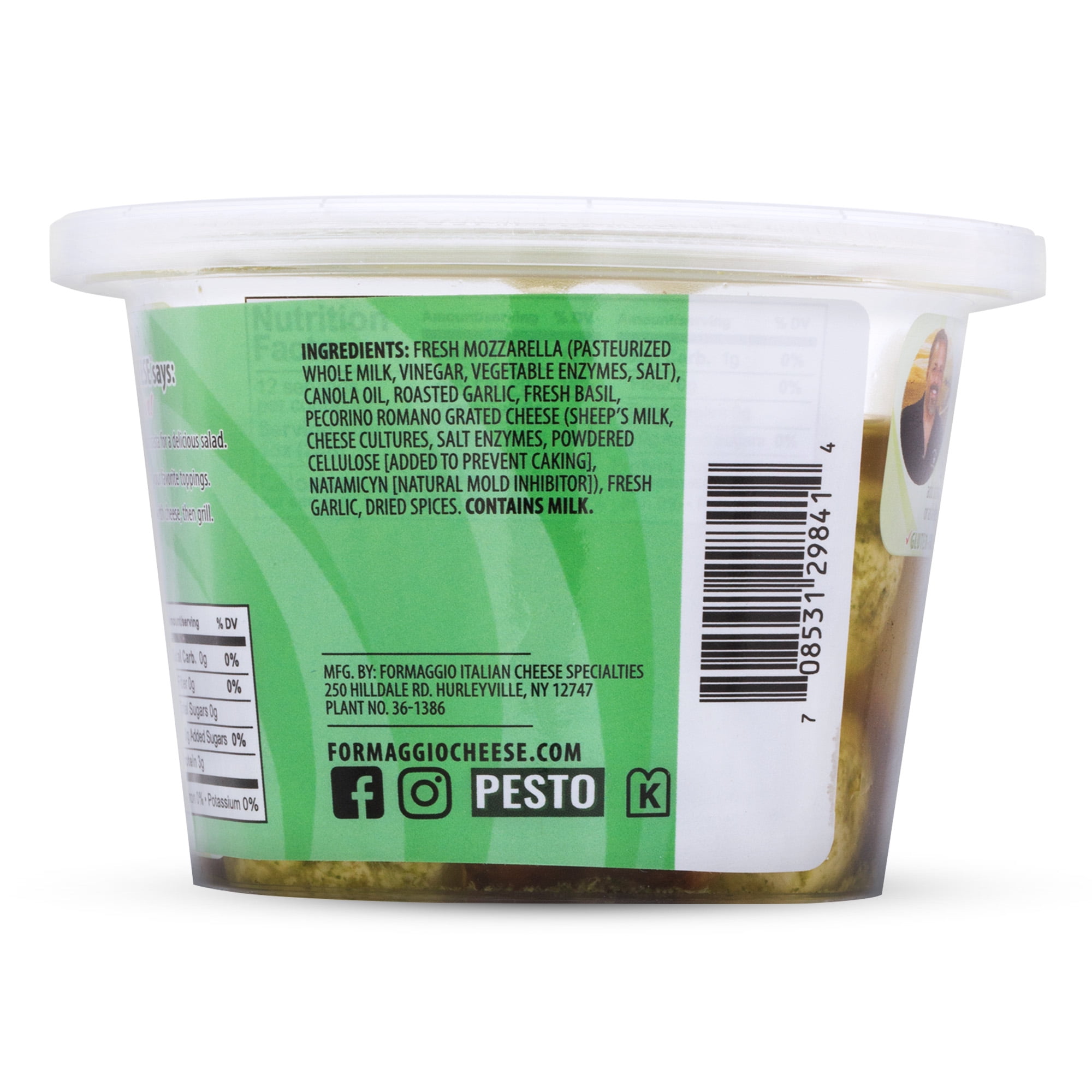 Formaggio Cheese Refrigerated Marinated Mozzarella Balls in Pesto, 12 oz Tub