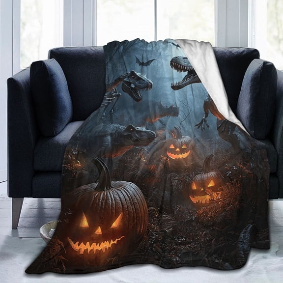 Halloween Dinosaur Throw Blanket Ultra Soft Cozy Decorative Flannel Blankets for Home Bed Couch Chair Travel 50x40