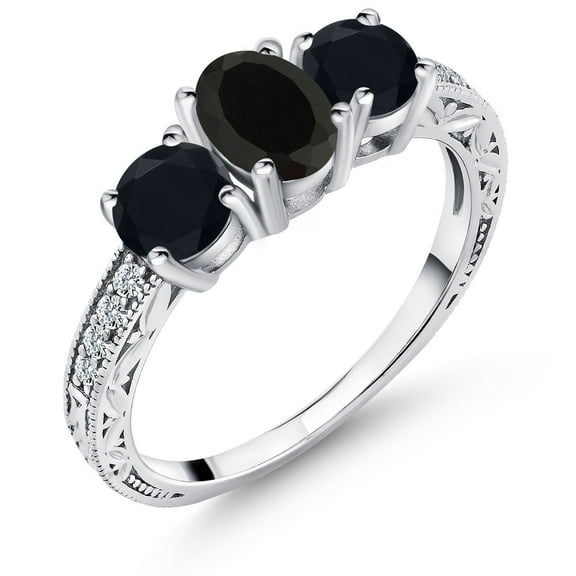 Gem Stone King 1.77 Ct Oval Black Onyx 925 Sterling Silver Ring (Size 5)