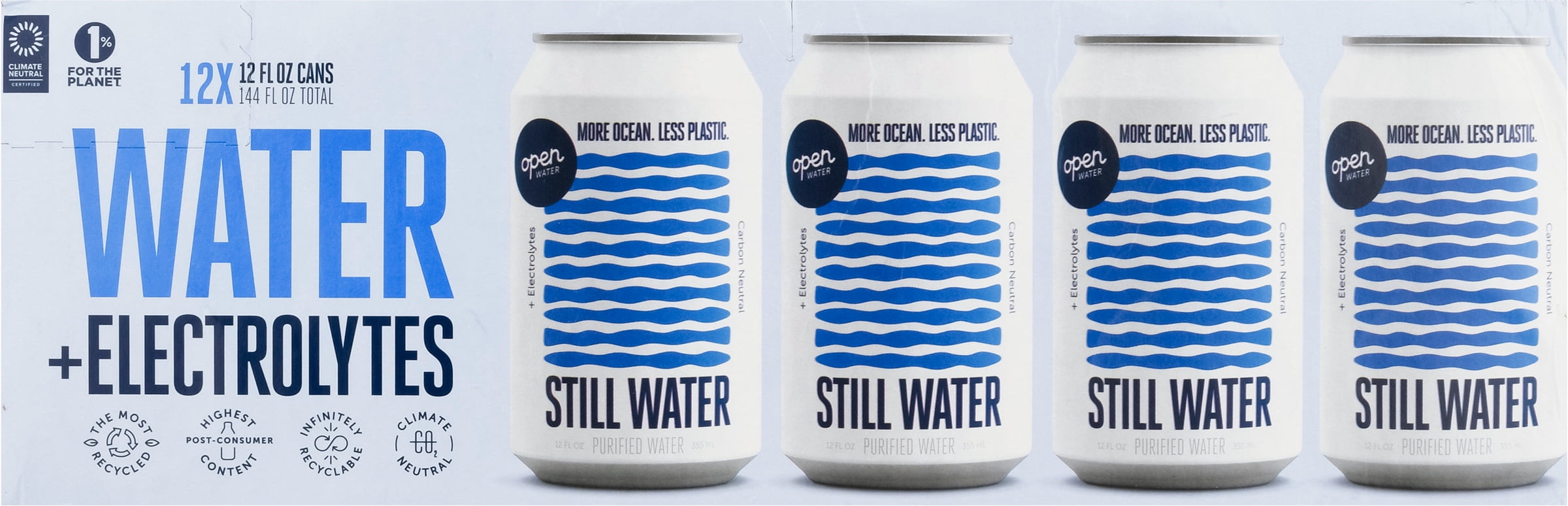 Open Water Still Canned Water with Electrolytes in 12oz Aluminum