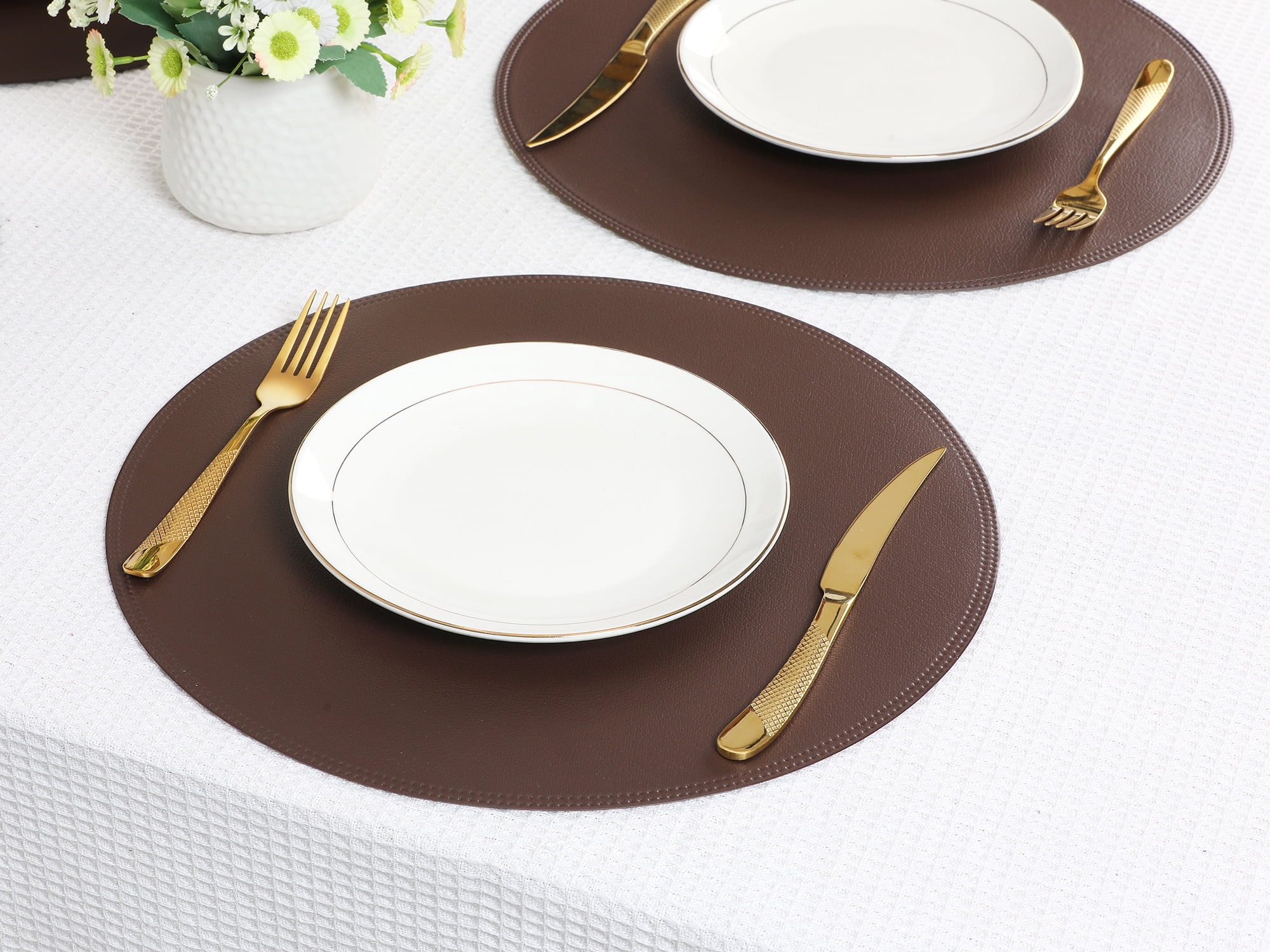 Unique Bargains Set of 6 Faux Leather Placemats Coffee