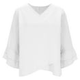 thumbnail image 5 of Blouse for Women Dressy Casual Summer Chiffon 3/4 Sleeve Tops Business Work Shirts Double Layered Tunic Evening Party, 5 of 6