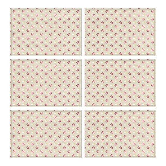 Festive Placemats Set of 6, 12x17 Inch Christmas Watercolor Design - Wipeable Vinyl Mats for Dining Table Holiday Season Decor