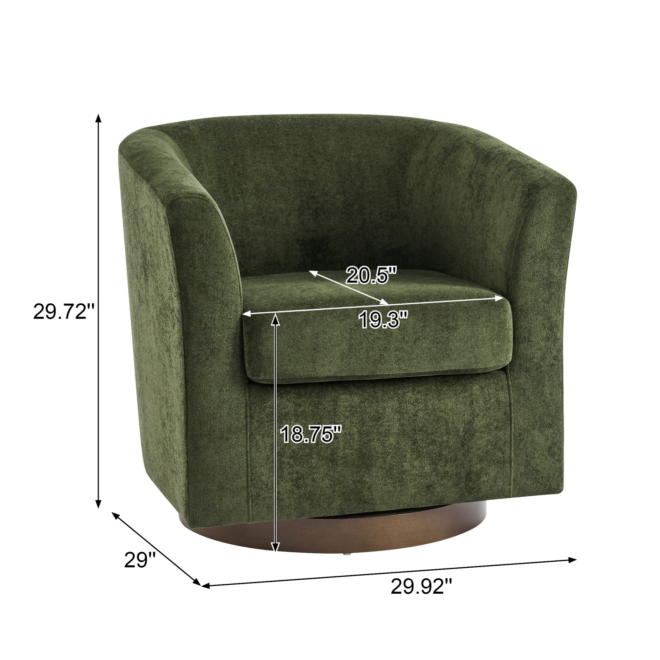 Christopher Knight Home 360° Swivel Barrel Chair with Velvet Upholstery and Wooden Base, Olive Green