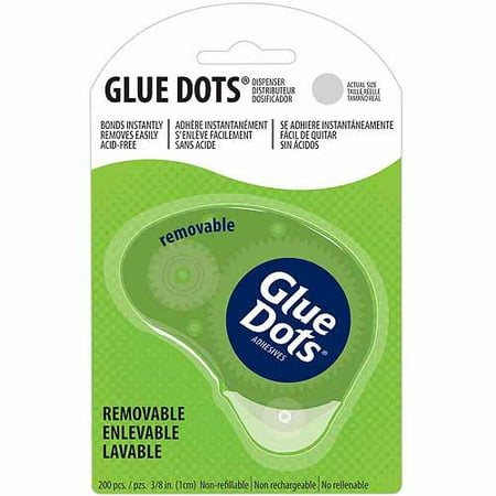 Glue Dots Glue Dots 3/8" Removable Disposable Dispenser, 200 Clear Dots
