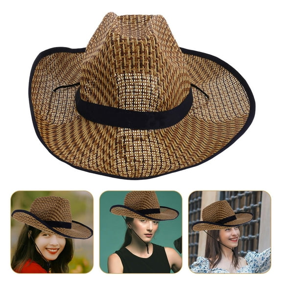 AURARMLET Durable Blue Straw Farmers Hat with Wide Brim for Hiking Beach Gardening