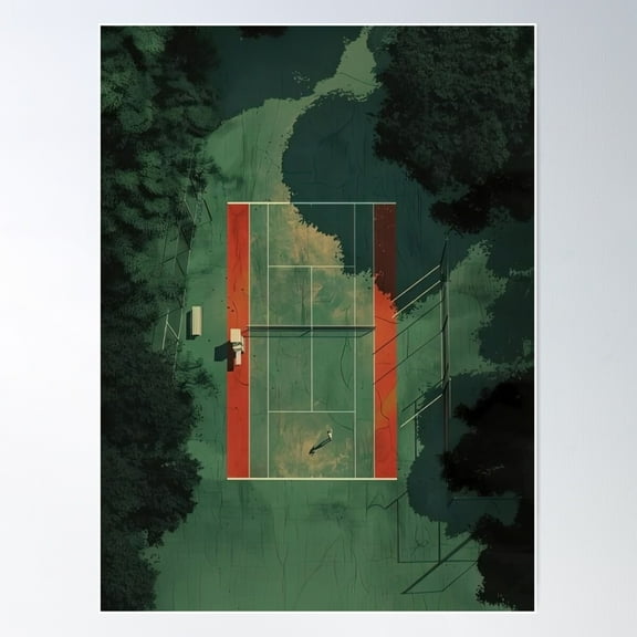 Tennis Court In Tranquil Forest Setting Poster Wall Art, Modern Wall Decor, 8x12 UNFRAMED