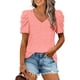 thumbnail image 3 of Camisa de manga corta, blusa de mujer con mangas cortas y cuello en V y mangas abullonadas Características de vanguardia, 3 of 4