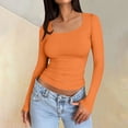 thumbnail image 2 of LISTHA Long Sleeve Shirt Women Basic Crop Tops Square Neck Fashion 2025 T Shirts Y2k Clothes #1Saffron XL, 2 of 6