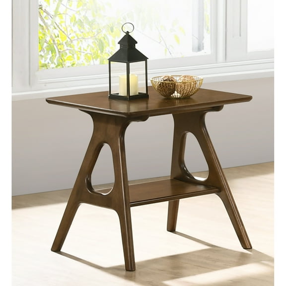 Arona Mid-Century Modern Wood End Table with Shelf Storage Accent Table for Living Room, Bedroom, Walnut Finish