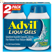 pack of 2 Advil Liqui-Gels Pain Reliever/Fever Reducer Liquid-Filled Capsule 200mg Ibuprofen 120 count .