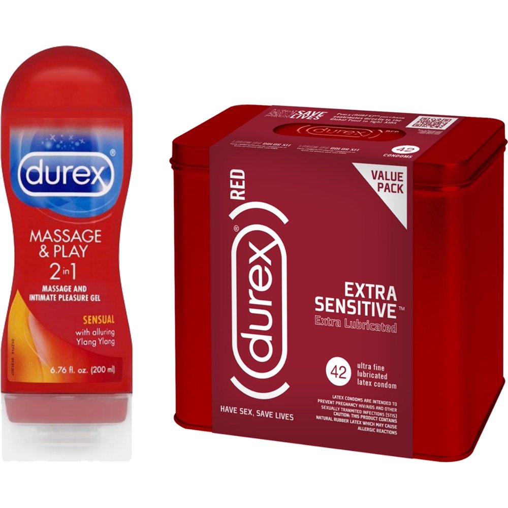 Durex RED Condom Extra Sensitive (42 count) and Durex Massage & Play 2