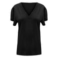 thumbnail image 4 of Ruyang Women's Short Sleeved Shirts Casual V Neck Solid Color Bubble Sleeve Loose T Shirt Top Loose Casual Tee Women, 4 of 4