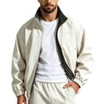 thumbnail image 3 of Men's Stand Collar Flight Jacket With Plaid Inner Lining Lightweight Long Sleeve Sportwear Windbreaker, 3 of 9