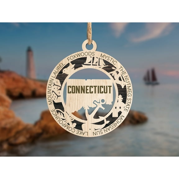 The Cabin Woodworker - Baltic Birch Wood - Connecticut State Ornament - Solid Backing