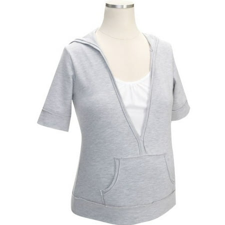 Maternity Short-Sleeve Mock-Layer Pullover Hoodie