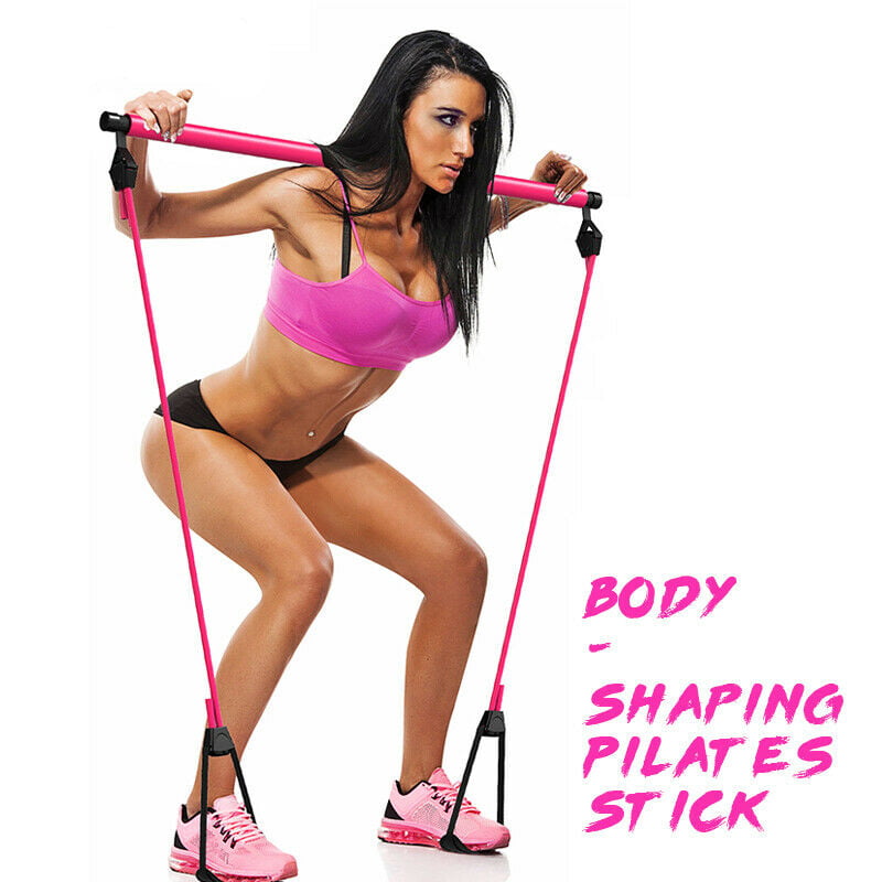 Pilates Bar Resistance Band Adjustable Exercise Stick Yoga Toning Gym Portable