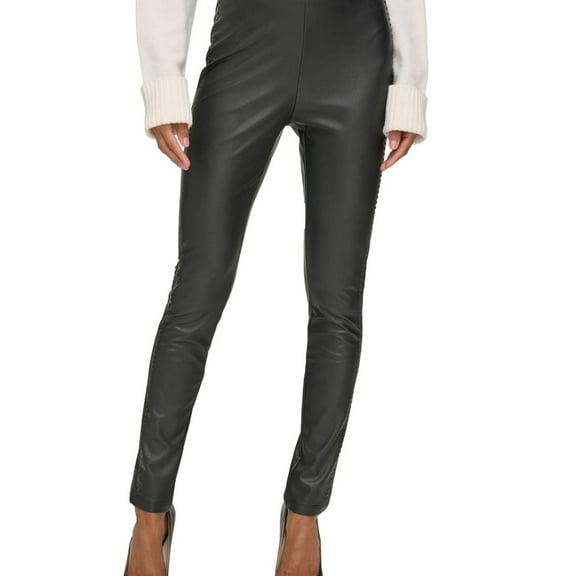 Karl Lagerfeld Womens Studded Faux-Leather Casual Jogger Pants, Black, 14