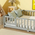 thumbnail image 3 of Generic Full Size Floor Bed with Fence and Door,Rubber Wood Floor Bed with Safety Guardrails,Grey, 3 of 9