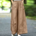 thumbnail image 6 of Mifsaly Flowy Pants for Women High Waisted Wide Leg Palazzo Pants Floral Embroidery Loose Casual Summer Trousers with Pockets Brown,XL, 6 of 6
