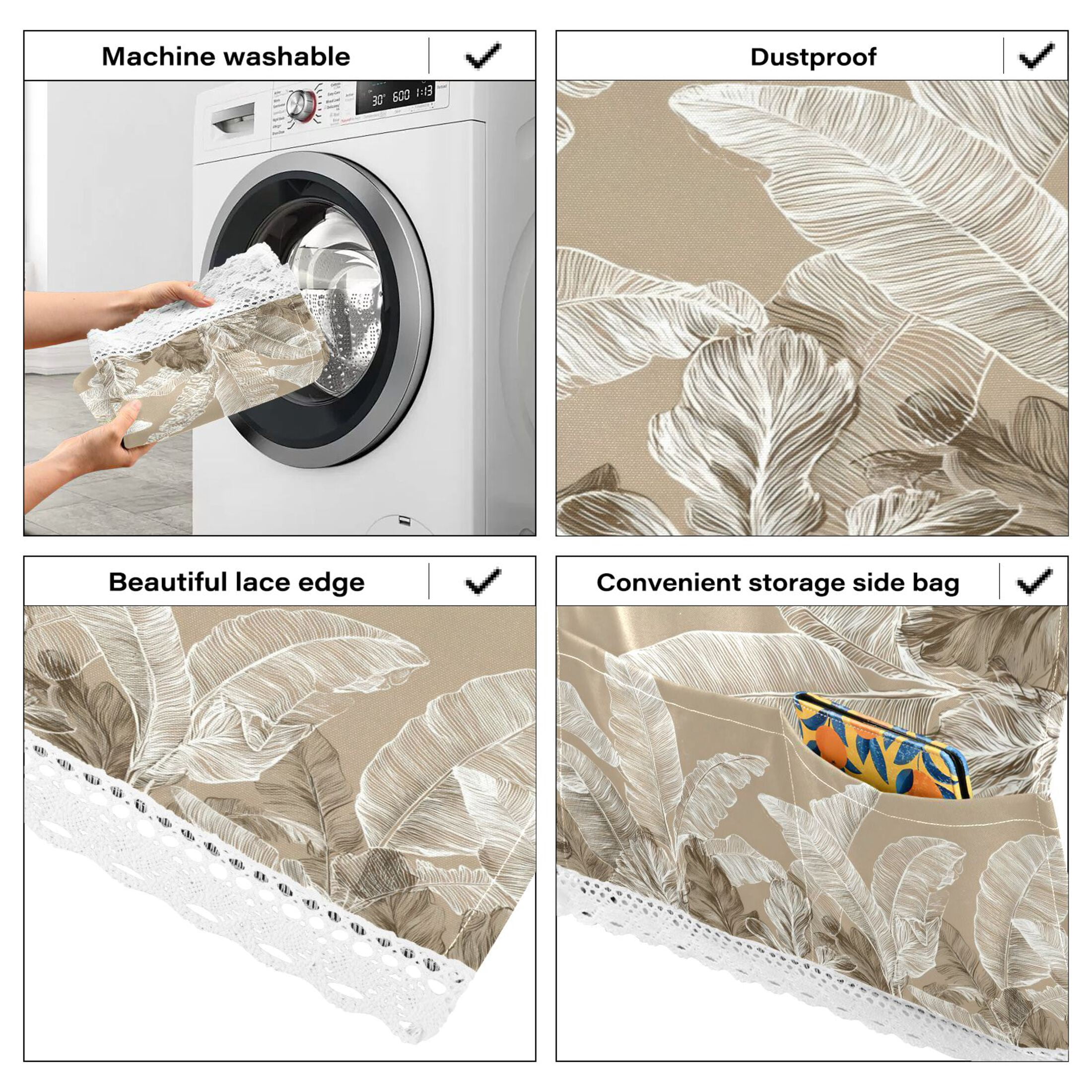 Wobogo Linen Colored Tropical Plants Washing Machine Cover Dustproof Washer Dryer Cover Waterproof Laundry Room Decorative Protector
