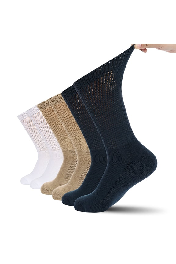 Diabetic Socks for Men Women Non-Binding Circulation-6 Pairs Loose Fit Crew Sock