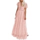 thumbnail image 2 of Vestido de novia de encaje floral de manga corta con cuello en V para mujer Vestido largo de fiesta de cóctel de dama de honor Fridja  qw5091, 2 of 9