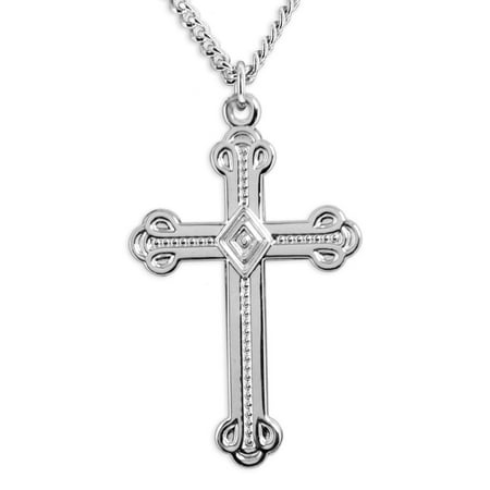 - Men's Sterling Silver Gothic Style High Polish Cross Necklace with 24