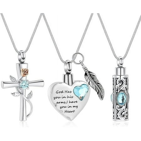 3 Pieces Urn Necklace for Ashes Cylinder Cross Heart Cremation Jewelry for Ashes for Women Men Loved One Keepsake Memorial Mini Urn Holder