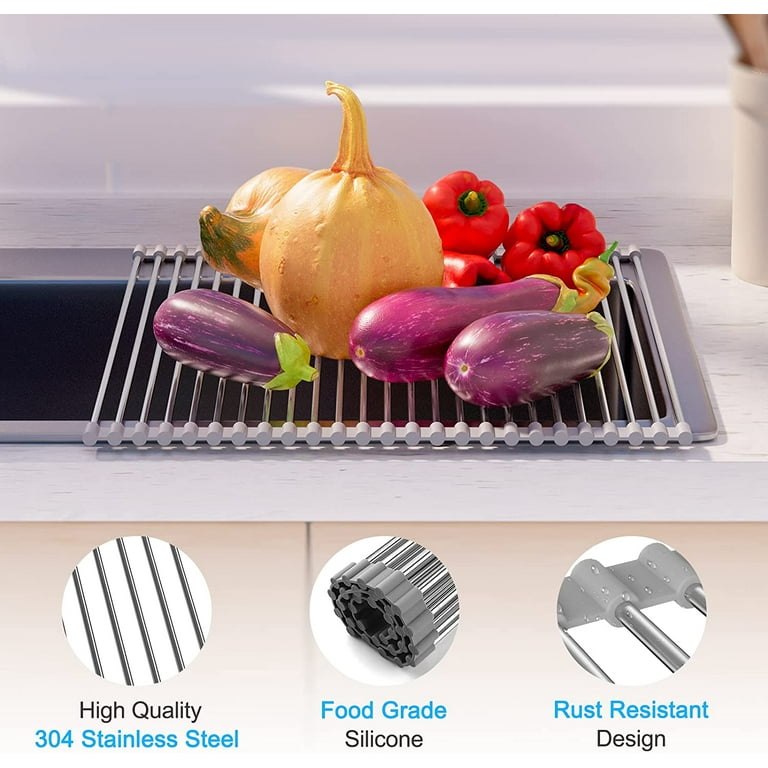 EMBATHER Roll Up Dish Drying Rack Over The Sink, Dish Drying Rack for  Kitchen Counter, Multipurpose Stainless Steel Foldable Kitchen Drainer Rack  with