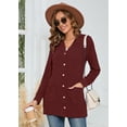 thumbnail image 2 of SHOWMALL Women's Cardigan with Pockets, V-Neck Ribbed Button Down, Burgundy XL Soft Cozy Brushed Knit Sweater, Work to Weekend, Spring/Fall/Winter Layering, 2 of 7