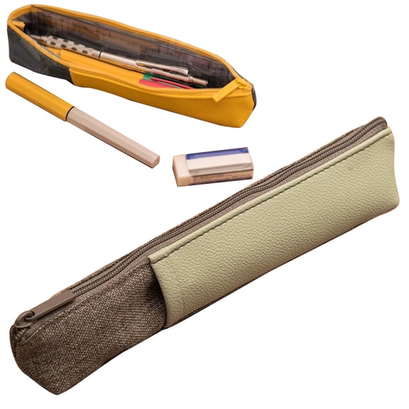 YYKihy Canvas PU Pencil Case, Slim Stationery Organizer with Notebook Strap