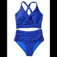 thumbnail image 3 of Conjuntos de Bikini Texturizados para Mujer, Trajes de Baño con Parte Superior y Cintura Alta. Azul XL, 3 of 8