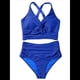 thumbnail image 3 of Conjuntos de Bikini Texturizados para Mujer, Trajes de Baño con Parte Superior y Cintura Alta. Azul L, 3 of 8